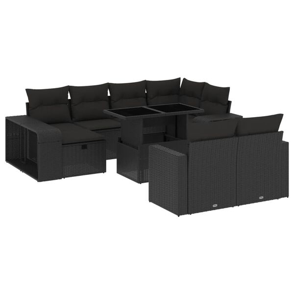 vidaXL 11-dijelni set vrtnih sofa od poliratana s jastucima crni