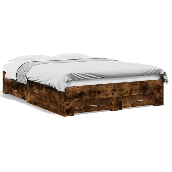 vidaXL Okvir kreveta s ladicama boja hrasta 135x190 cm