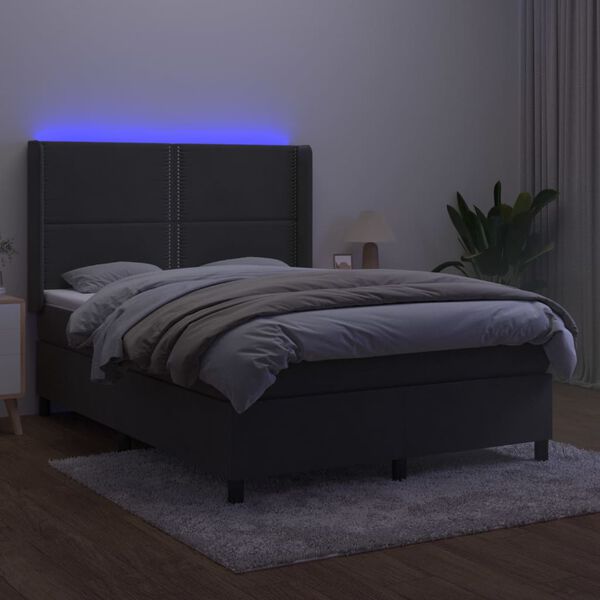 vidaXL Krevet box spring s madracem LED tamnosivi 140x190 cm bar&scaron;un