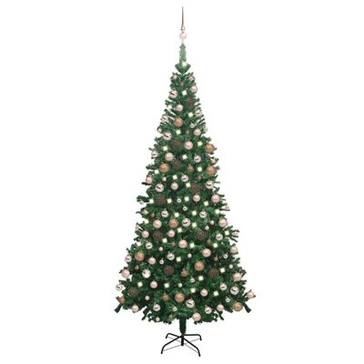 vidaXL Umjetno osvijetljeno božićno drvce s kuglicama L 240 cm zeleno