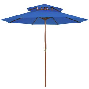 vidaXL Suncobran s dvije razine i drvenim stupom 270 cm plavi