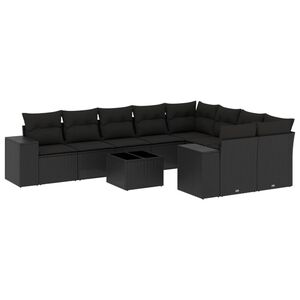 vidaXL 10-dijelni set vrtnih sofa s jastucima crni od poliratana