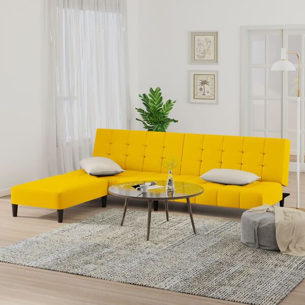 vidaXL Dvosjed na razvlačenje s tabureom žuti bar&scaron;unasti