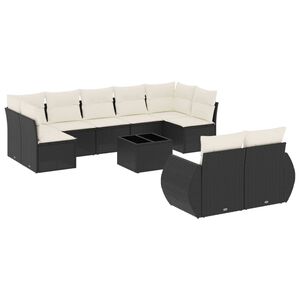 vidaXL 10-dijelni set vrtnih sofa s jastucima crni od poliratana