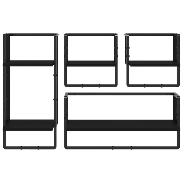 vidaXL 4-dijelni set zidnih polica s prečkama crni konstruirano drvo