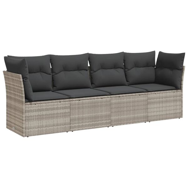vidaXL 4-dijelni set vrtnih sofa s jastucima svijetlosivi poliratan