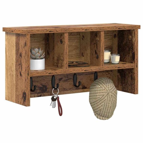 vidaXL Vje&scaron;alica za kapute na zidu Zidne Staro drvo 50 x 16 x 26 cm