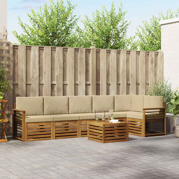 vidaXL Sekcijska garnitura 7 pcs Prirodna i bež Čvrsto drvo akacije