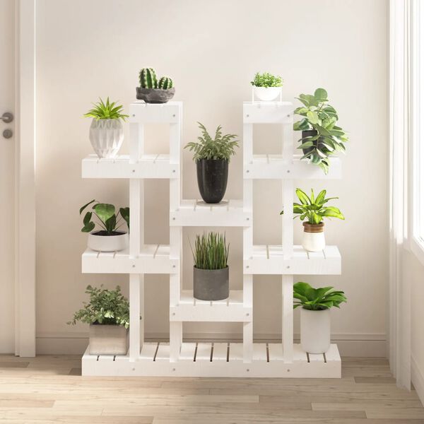 vidaXL Stalak za biljke bijeli 104,5 x 25 x 109,5 cm masivna borovina