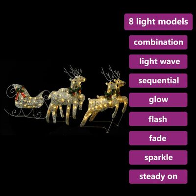 vidaXL Ukrasni božićni sobovi i sanjke 100 LED žarulja vanjski zlatni