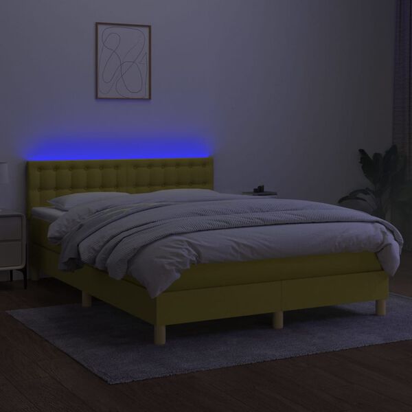 vidaXL Krevet box spring s madracem LED zeleni 140x190 cm od tkanine