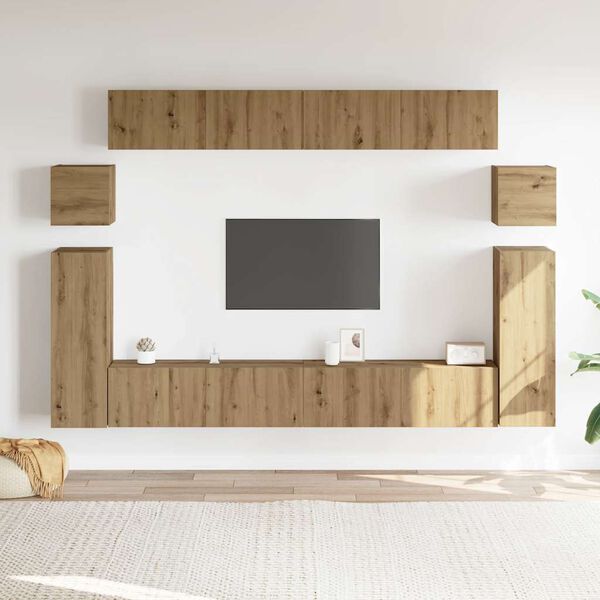 vidaXL 8-dijelni set TV ormarića montiran na zid Artisan Oak