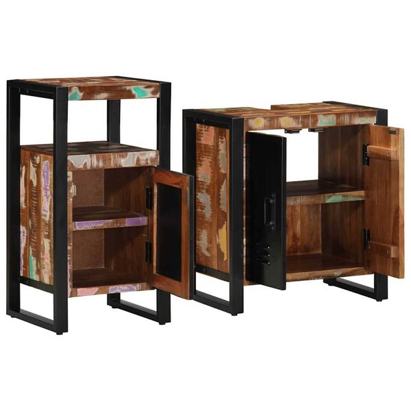 vidaXL Set namještaja za kupaonicu 2 pcs Smeđa masivno obnovljeno drvo