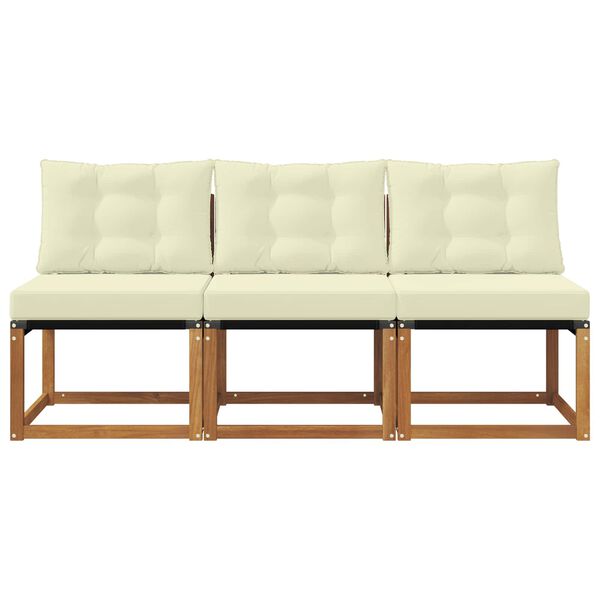 vidaXL 3 Komad Vanjska srednja sofa Masivno bagremovo drvo, Tekstilen