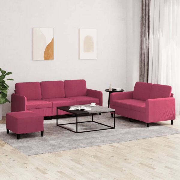 vidaXL 3-dijelni set sofa crvena boja vina bar&scaron;unasti