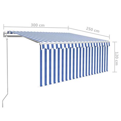 vidaXL Automatska tenda s roletom i senzorom LED 3x2,5 m plavo-bijela