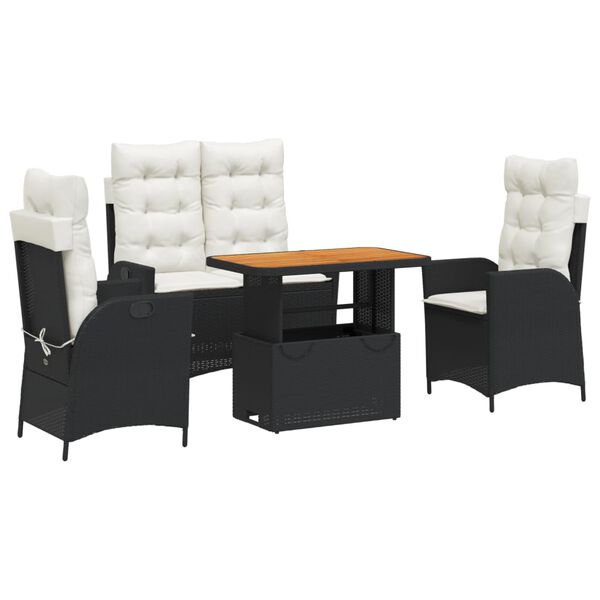 vidaXL 4-dijelni vrtni blagovaonski set od poliratana s jastucima crni