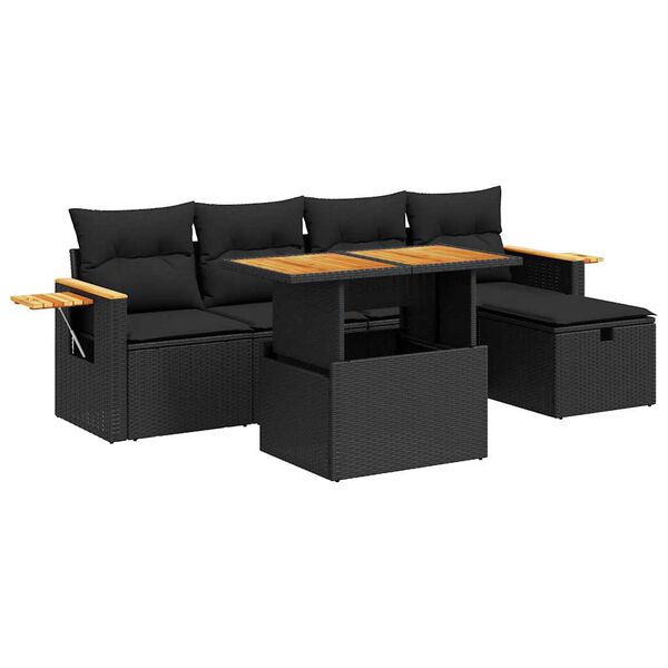 vidaXL 6-dijelni set vrtnih sofa s jastucima crni od poliratana