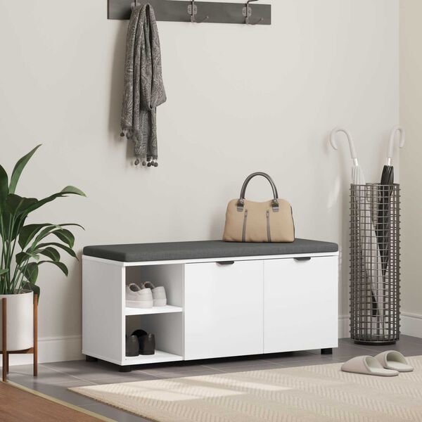 vidaXL Klupa za hodnik s jastukom s policom Bijeli 100 x 38 x 46 cm