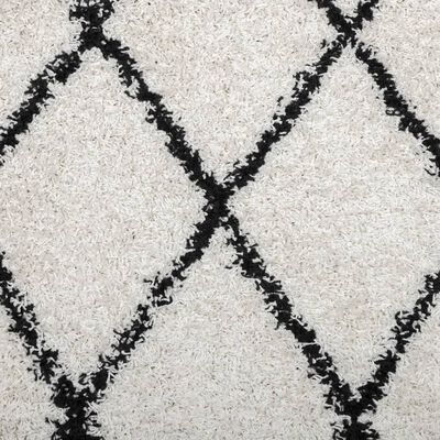 vidaXL Čupavi tepih PAMPLONA s visokim vlaknima krem-crni 80 x 250 cm