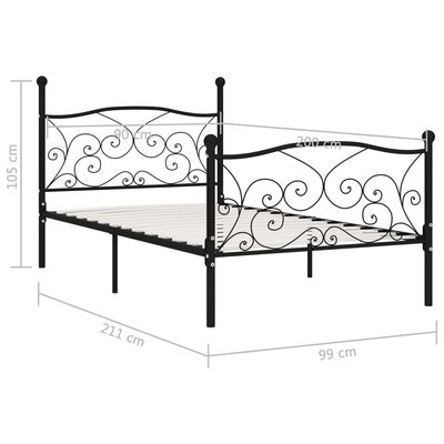 vidaXL Okvir za krevet s podnicama crni metalni 90 x 200 cm