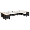 vidaXL 10-dijelni set vrtnih sofa s jastucima crni od poliratana
