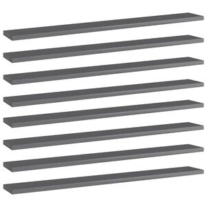vidaXL Police za knjige 8 kom visoki sjaj sive 80x10x1,5 cm od iverice