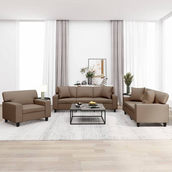 vidaXL 3-dijelni set sofa s jastucima Boja cappuccina od umjetne kože