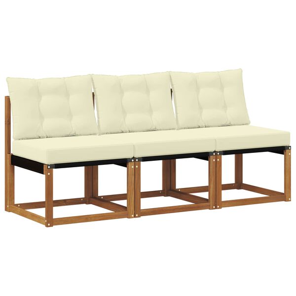 vidaXL 3 Komad Vanjska srednja sofa Masivno bagremovo drvo, Tekstilen