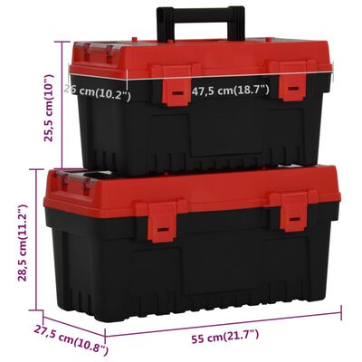 vidaXL 2-dijelni set kutija za alat crno-crveni od polipropilena
