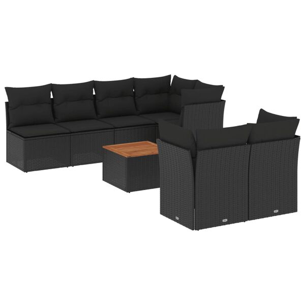 vidaXL 8-dijelni set vrtnih sofa od poliratana s jastucima crni