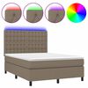 vidaXL Krevet box spring s madracem LED smeđesivi 140x200 cm tkanina