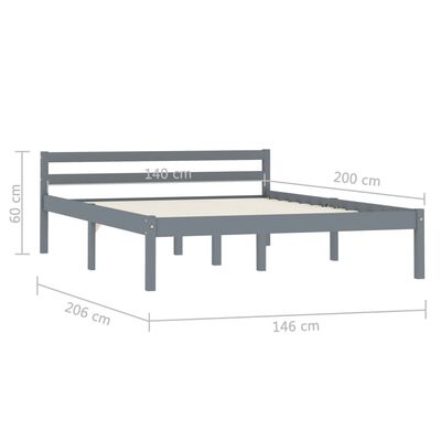 vidaXL Okvir za krevet od masivne borovine sivi 140 x 200 cm