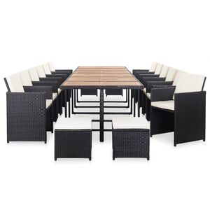 vidaXL 17-dijelni vrtni blagovaonski set od poliratana crni