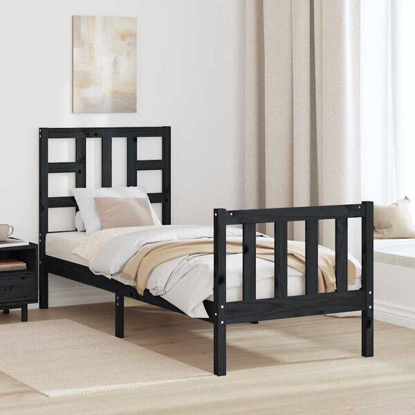 vidaXL Okvir kreveta s uzglavljem crni jednokrevetni masivno drvo