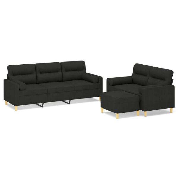 vidaXL 3-dijelni set sofa s jastucima crni od tkanine