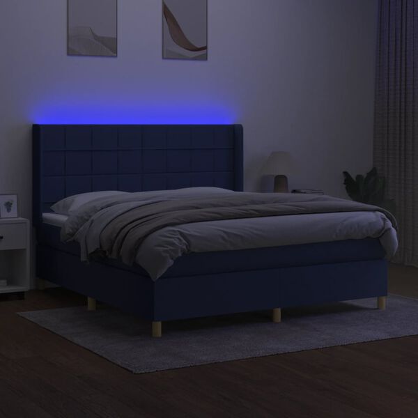 vidaXL Krevet box spring s madracem LED plavi 180x200 cm od tkanine