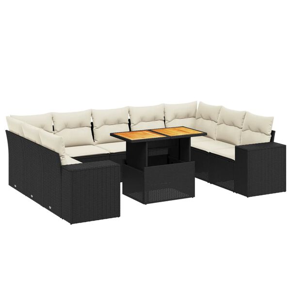 vidaXL 10-dijelni set vrtnih sofa s jastucima crni od poliratana