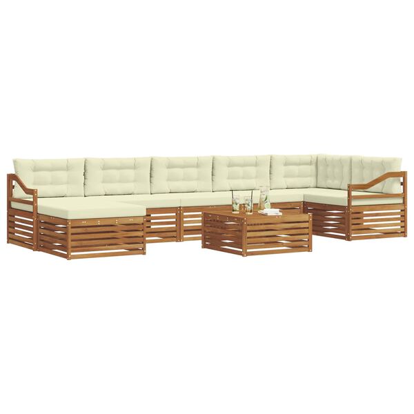 vidaXL Set vanjskih sofa 8 pcs Prirodna i krem Čvrsto drvo akacije