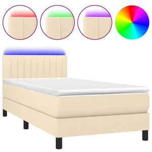 vidaXL Krevet box spring s madracem LED krem 90x200 cm od tkanine