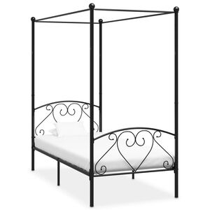 vidaXL Okvir za krevet s nadstre&scaron;nicom crni metalni 90 x 200 cm