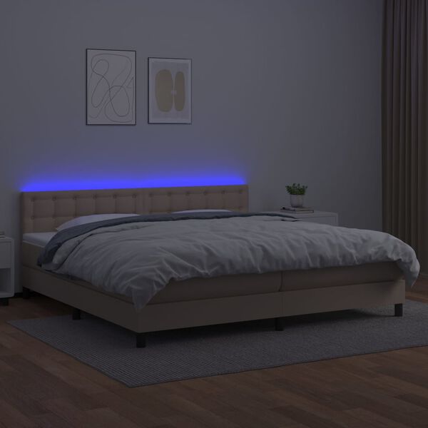 vidaXL Krevet box spring madrac LED cappuccino 200x200cm umjetna koža