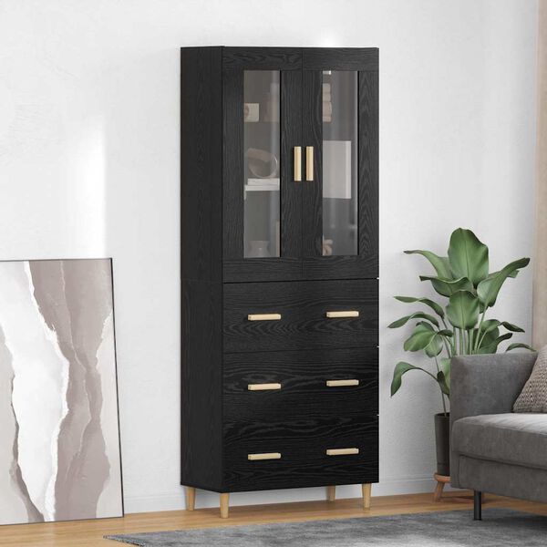 vidaXL Highboard s ladicama Crni hrast 69,5 x 34 x 180 cm