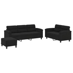 vidaXL 3-dijelni set sofa s jastucima crni od mikrovlakana