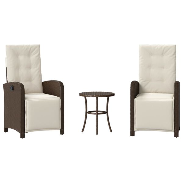 vidaXL 3-dijelni bistro set s jastucima smeđi od poliratana