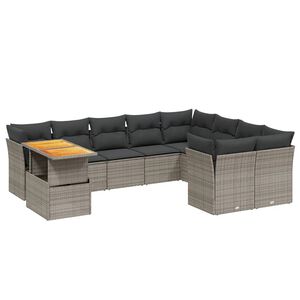 vidaXL 10-dijelni set vrtnih sofa od poliratana s jastucima sivi