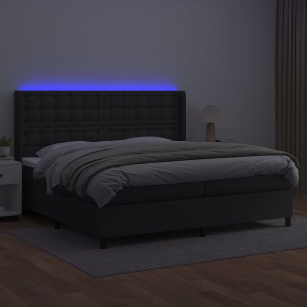 vidaXL Krevet box spring s madracem LED crni 200x200cm od umjetne kože