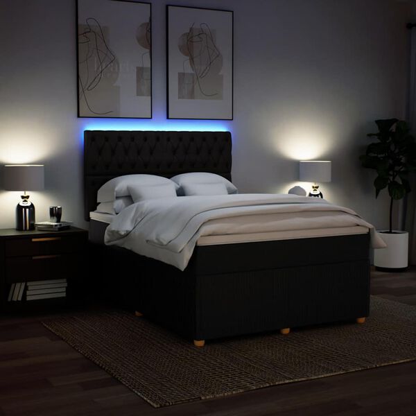 vidaXL Krevet s oprugama i madracem crni 160x200 cm od tkanine