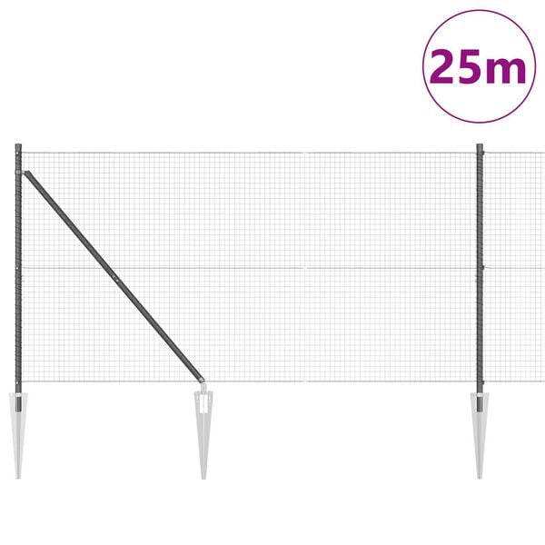 vidaXL Ograda s stupovima Siva 1.2 x 25 m Čelik