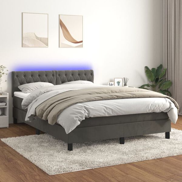 vidaXL Krevet box spring s madracem LED tamnosivi 140x190 cm bar&scaron;un